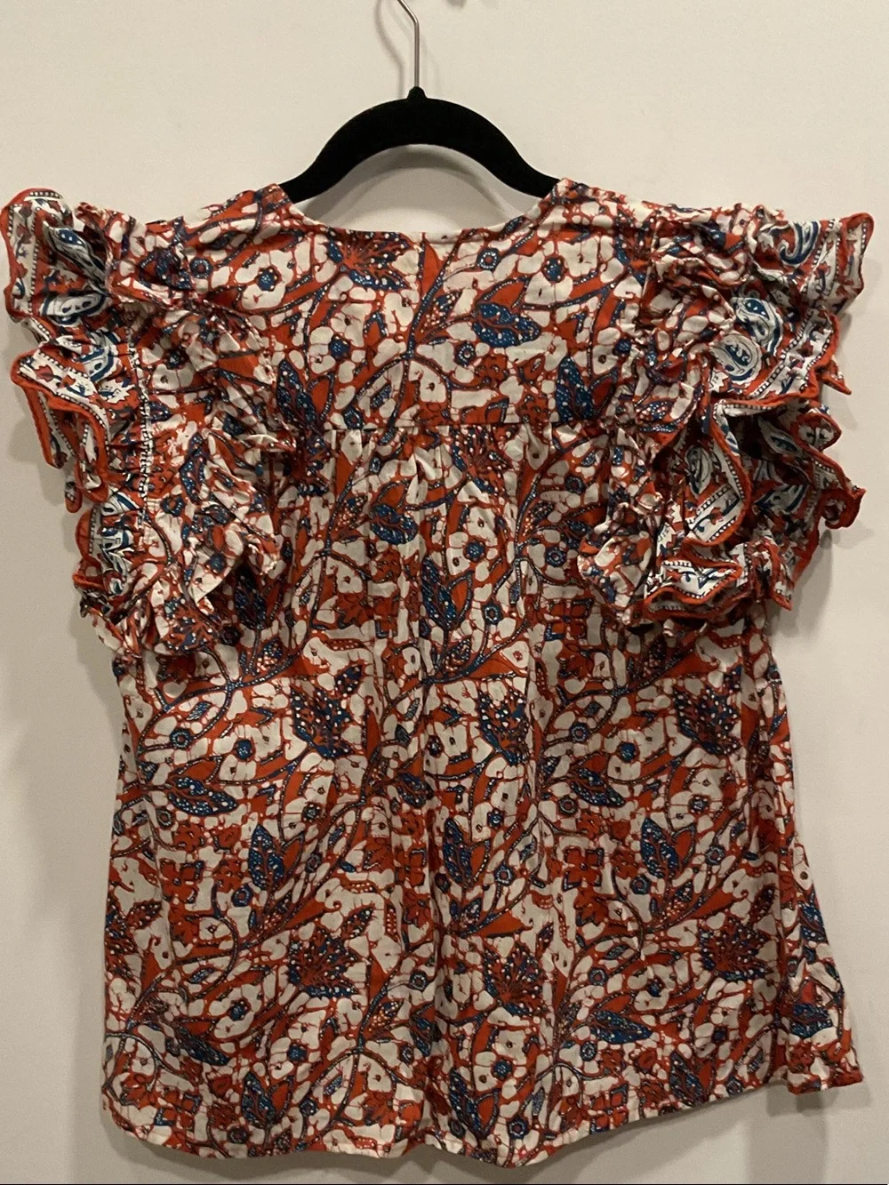 Love Tree Rust Floral Ruffle Sleeve Blouse - Picture 3 of 4
